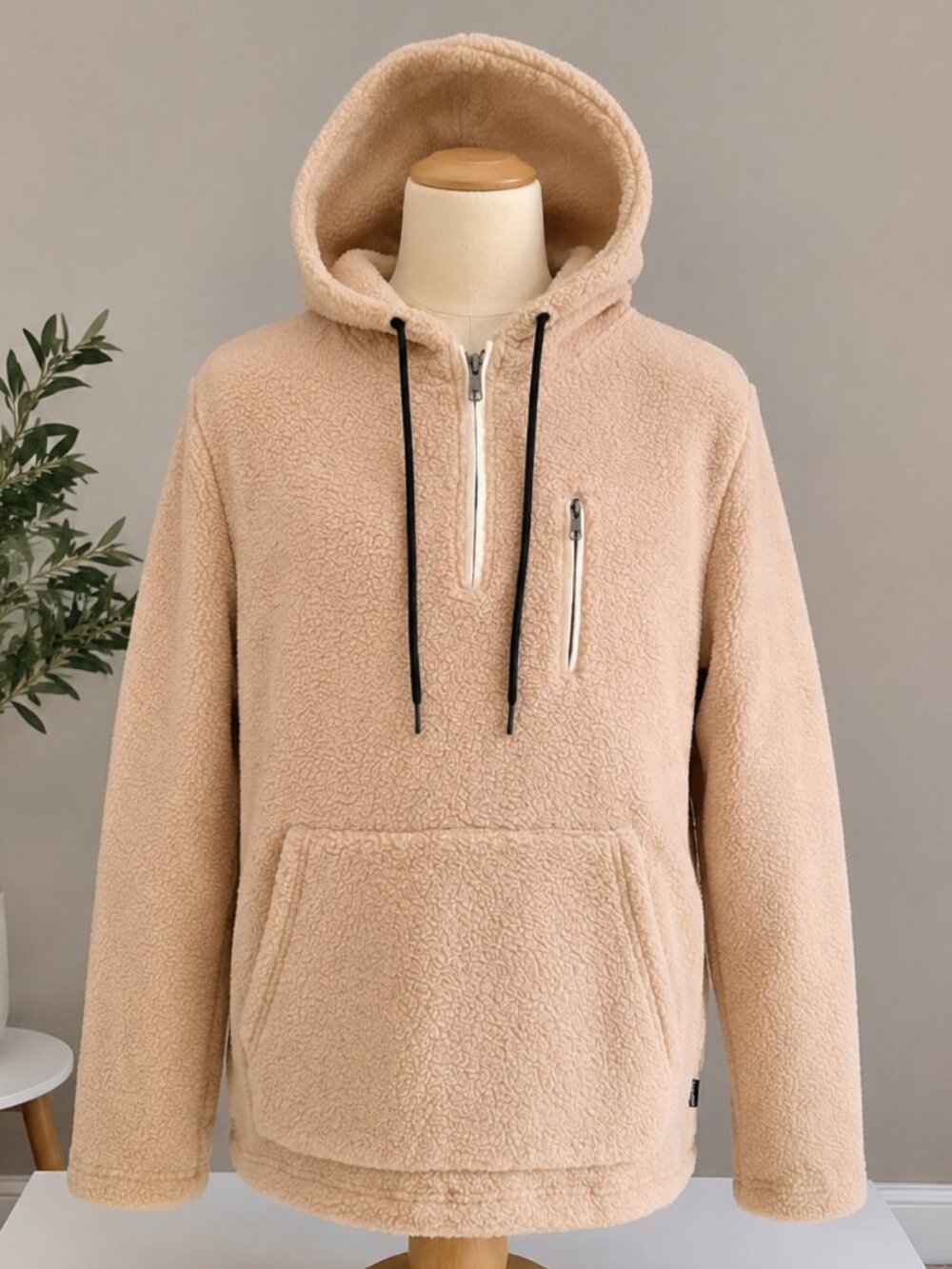Ocean Current Men’s Camel Sherpa Fleece Quarter-Zip Hoodie Size M NWT